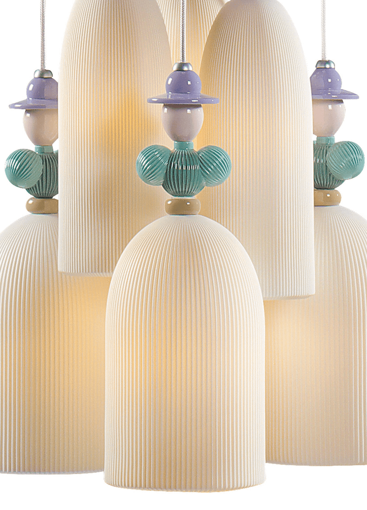 Lladró - Mademoiselle 6 Lights Gathering in The Lawn Pendant Light with porcelain details and vibrant colors.