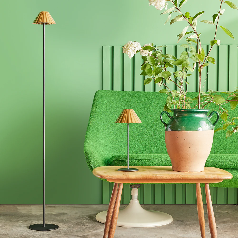 Pooky - Twinky Rechargeable Floor Lamp - Black With Brass Hood