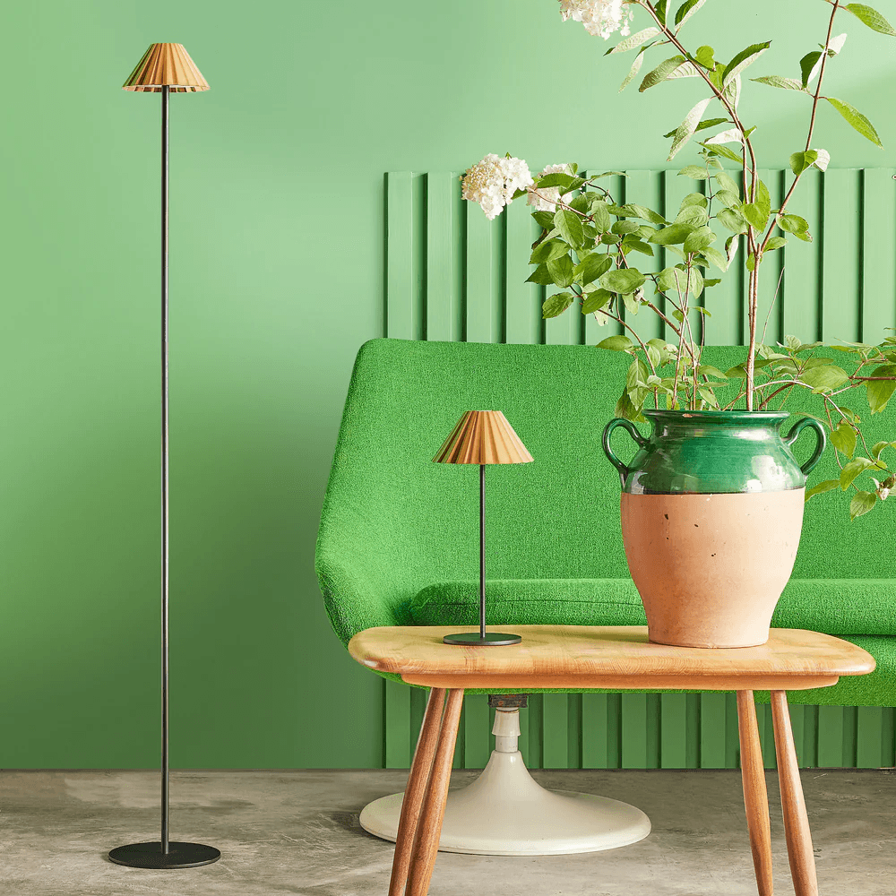 Pooky - Twinky Rechargeable Floor Lamp - Black With Brass Hood