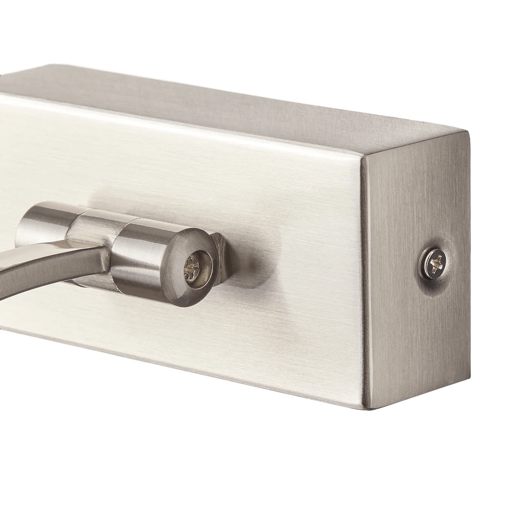 Pooky - Blake Dimmable Picture Light - Medium - Brushed Chrome Finish close-up view of the wall mount