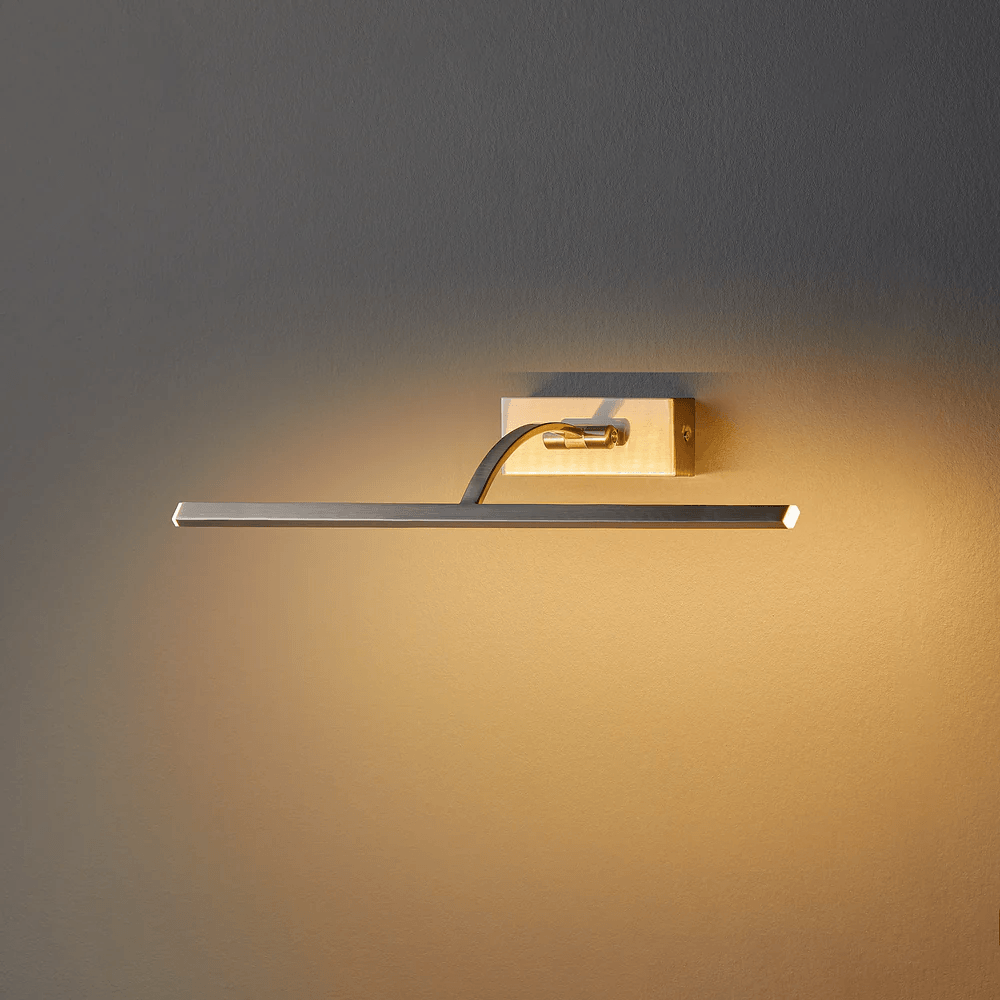 Pooky - Blake Dimmable Picture Light - Medium - Brushed Chrome Finish showcasing a sleek design with warm LED lighting.