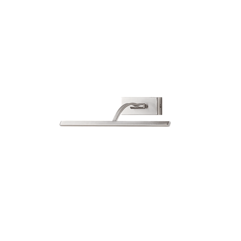 Pooky - Blake Dimmable Picture Light - Smaller - Brushed Chrome Finish wall light with a curved arm and slim hood.