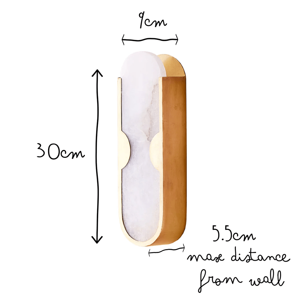 Pooky - Epicurus Alabaster Wall Light dimensions: 30cm height, 9cm width, 5.5cm wall distance.