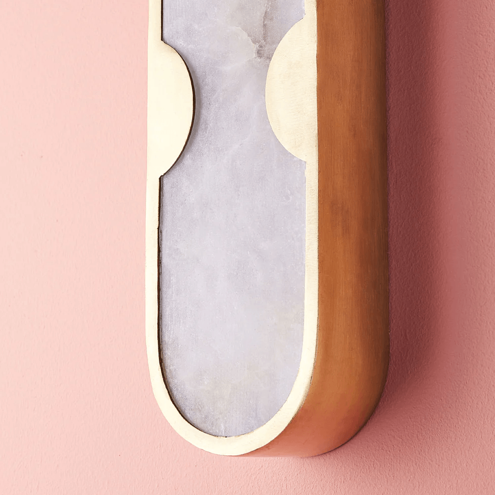 Pooky - Epicurus Alabaster Wall Light featuring alabaster and brass design on pink wall.