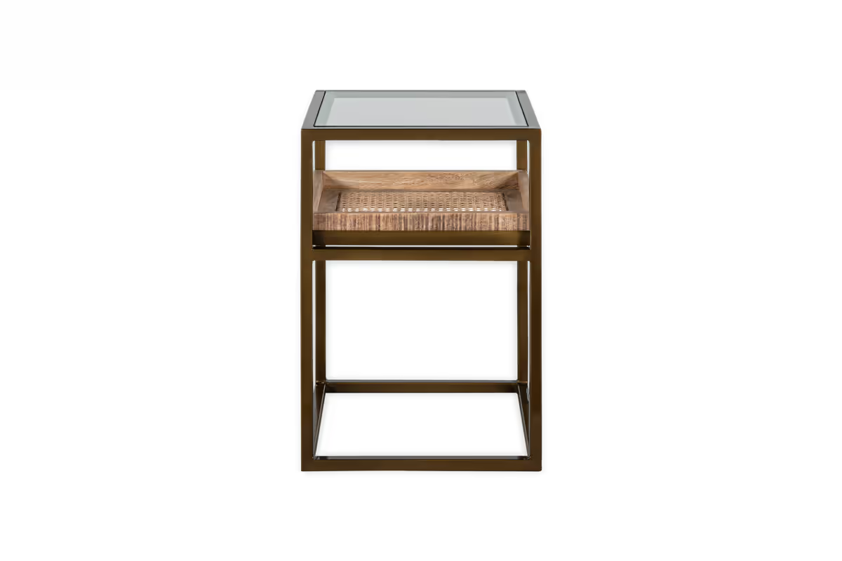 Nkuku - Luzon Iron & Mango Wood Display Side Table - Brass