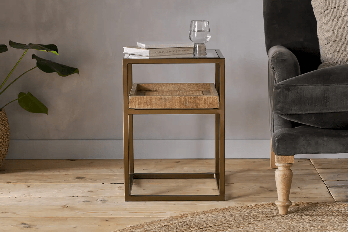 Nkuku - Luzon Iron & Mango Wood Display Side Table - Brass