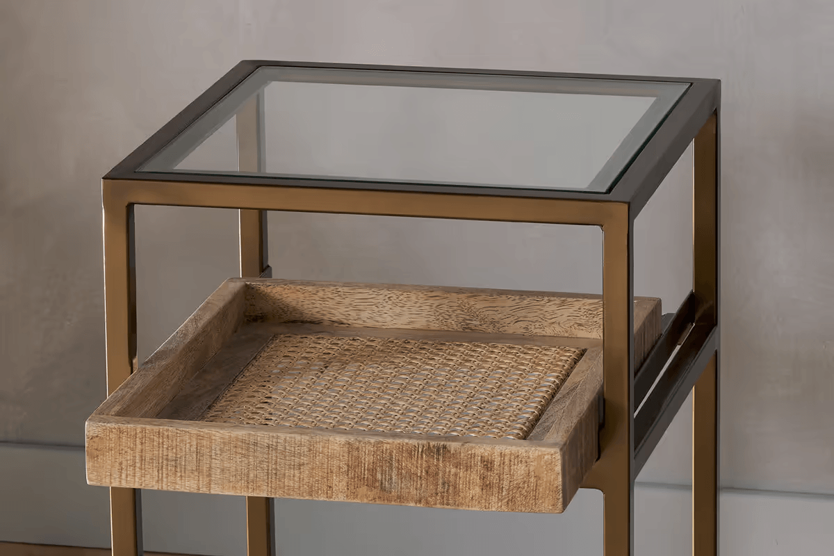 Nkuku - Luzon Iron & Mango Wood Display Side Table - Brass