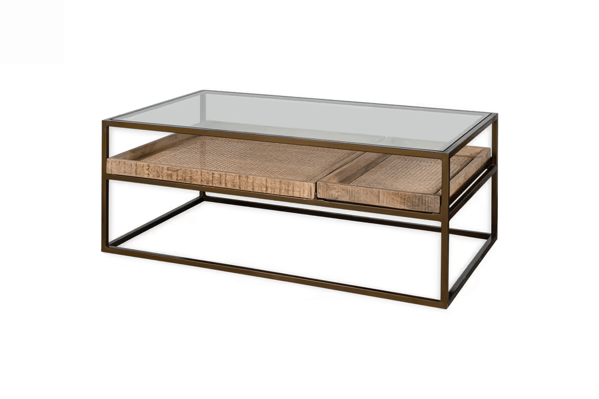 Nkuku - Luzon Iron & Mango Wood Display Coffee Table - Brass