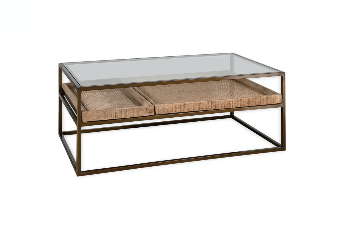Nkuku - Luzon Iron & Mango Wood Display Coffee Table - Brass
