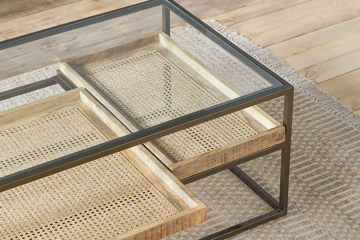 Nkuku - Luzon Iron & Mango Wood Display Coffee Table - Brass