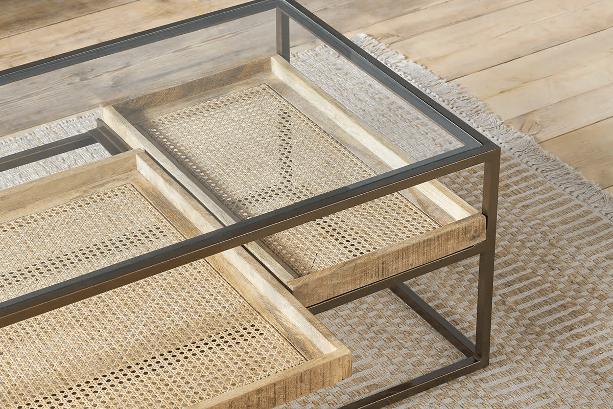 Nkuku - Luzon Iron & Mango Wood Display Coffee Table - Brass