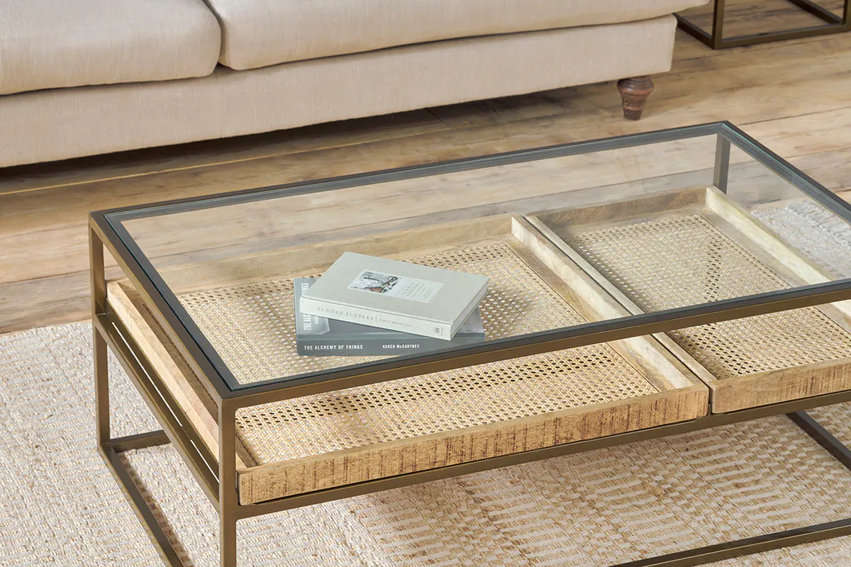 Nkuku - Luzon Iron & Mango Wood Display Coffee Table - Brass