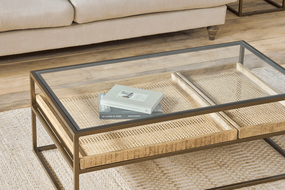Nkuku - Luzon Iron & Mango Wood Display Coffee Table - Brass