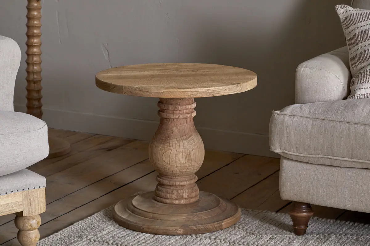 Nkuku - Laya Round Carved Side Table - Natural