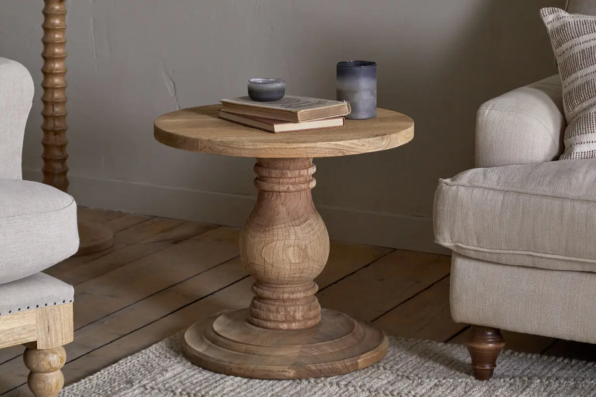 Nkuku - Laya Round Carved Side Table - Natural