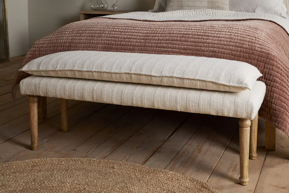 Nkuku - Kiana Cotton Upholstered Bench - Natural