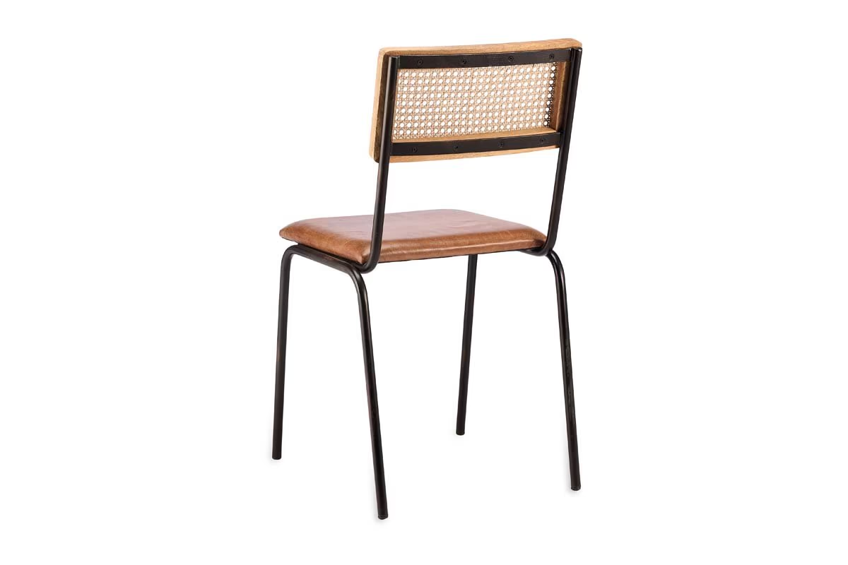 Nkuku - Iswa Leather & Cane Dining Chair - Tan