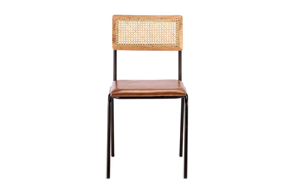 Nkuku - Iswa Leather & Cane Dining Chair - Tan