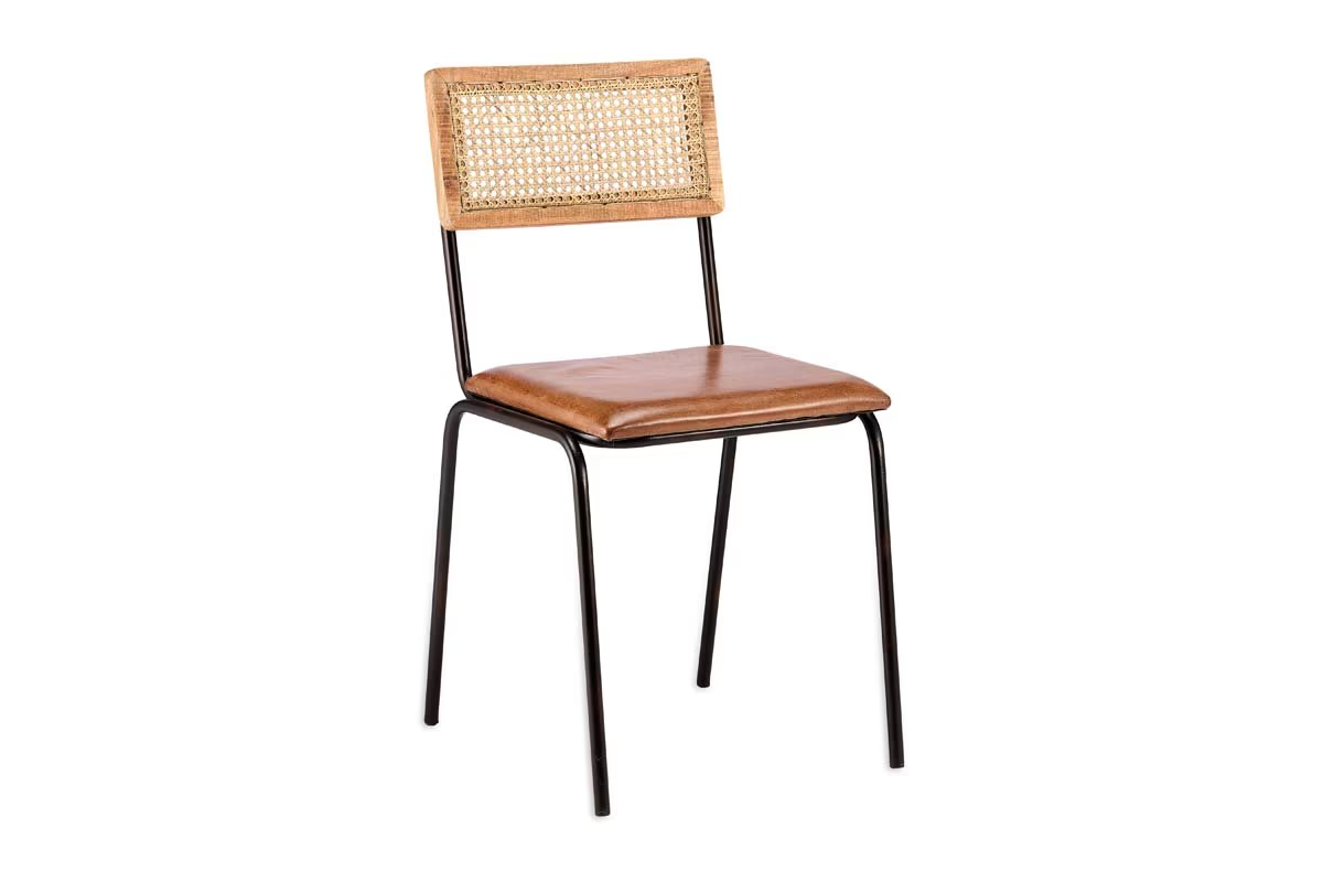Nkuku - Iswa Leather & Cane Dining Chair - Tan