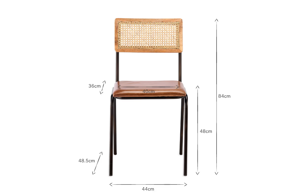 Nkuku - Iswa Leather & Cane Dining Chair - Tan