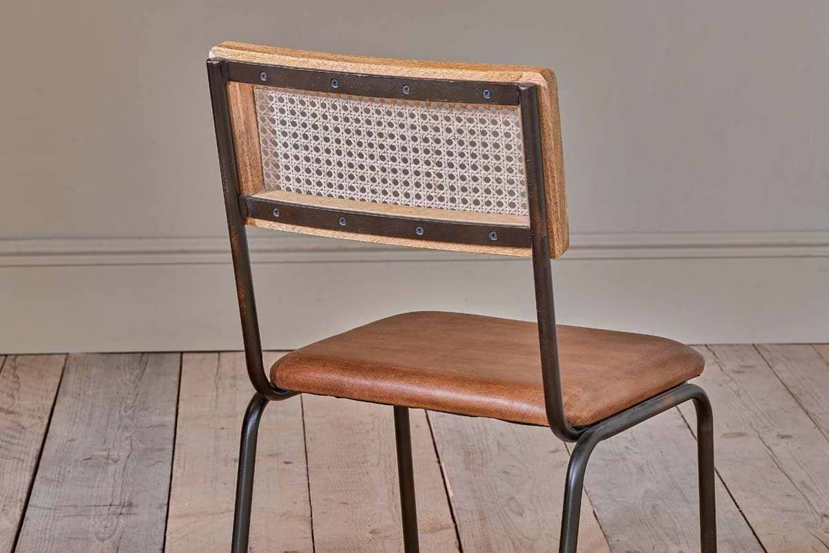 Nkuku - Iswa Leather & Cane Dining Chair - Tan