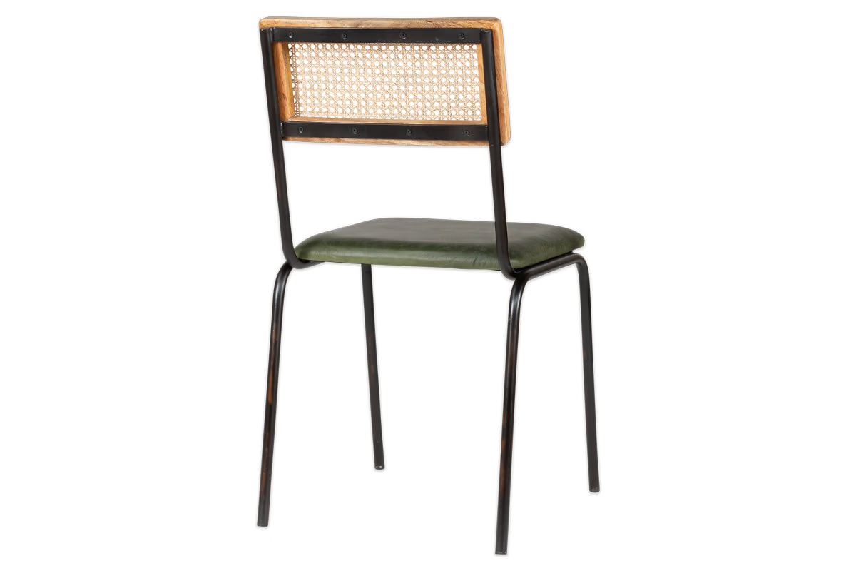 Nkuku - Iswa Leather & Cane Dining Chair - Green