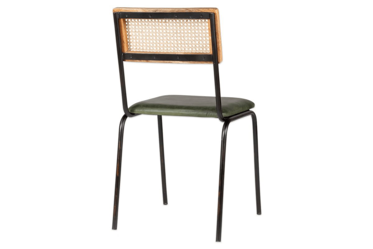 Nkuku - Iswa Leather & Cane Dining Chair - Green