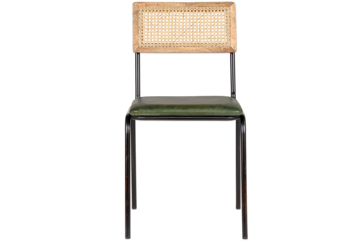 Nkuku - Iswa Leather & Cane Dining Chair - Green