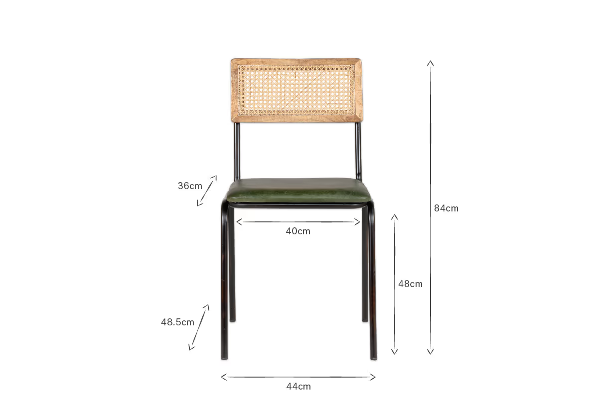 Nkuku - Iswa Leather & Cane Dining Chair - Green