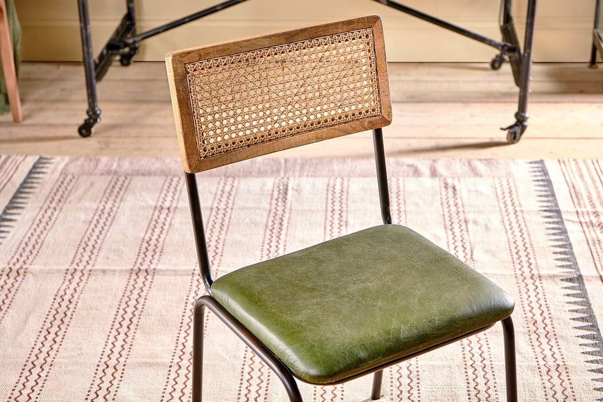 Nkuku - Iswa Leather & Cane Dining Chair - Green