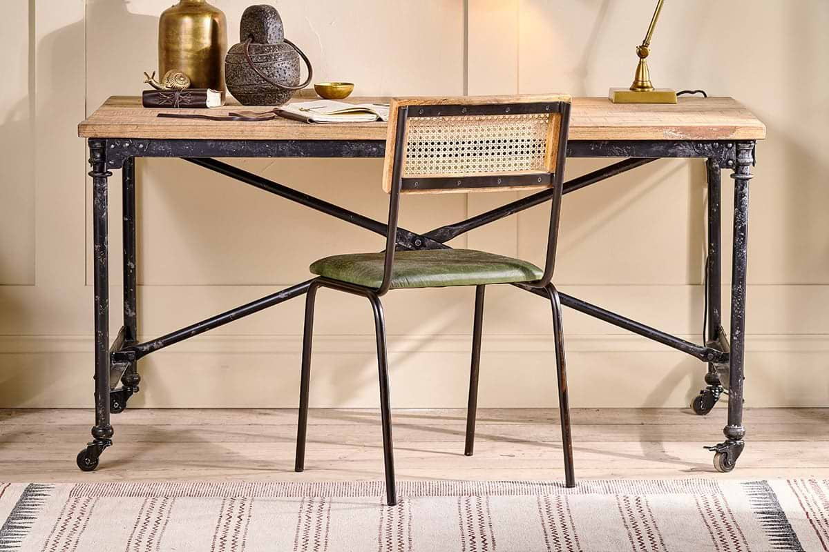 Nkuku - Iswa Leather & Cane Dining Chair - Green