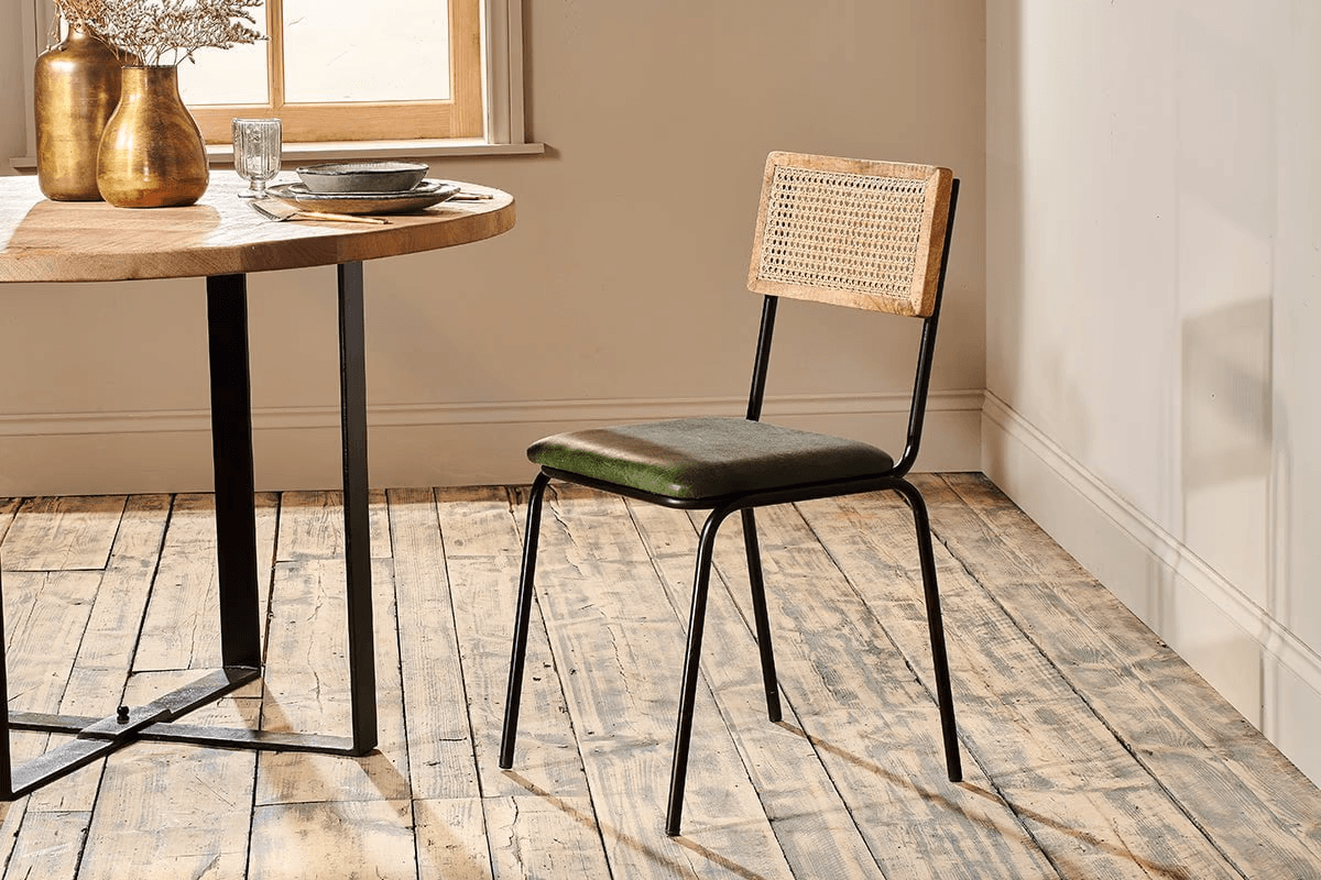 Nkuku - Iswa Leather & Cane Dining Chair - Green