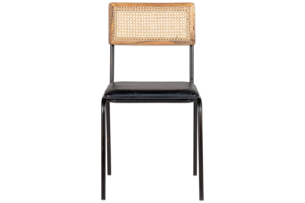 Nkuku - Iswa Leather & Cane Dining Chair - Black