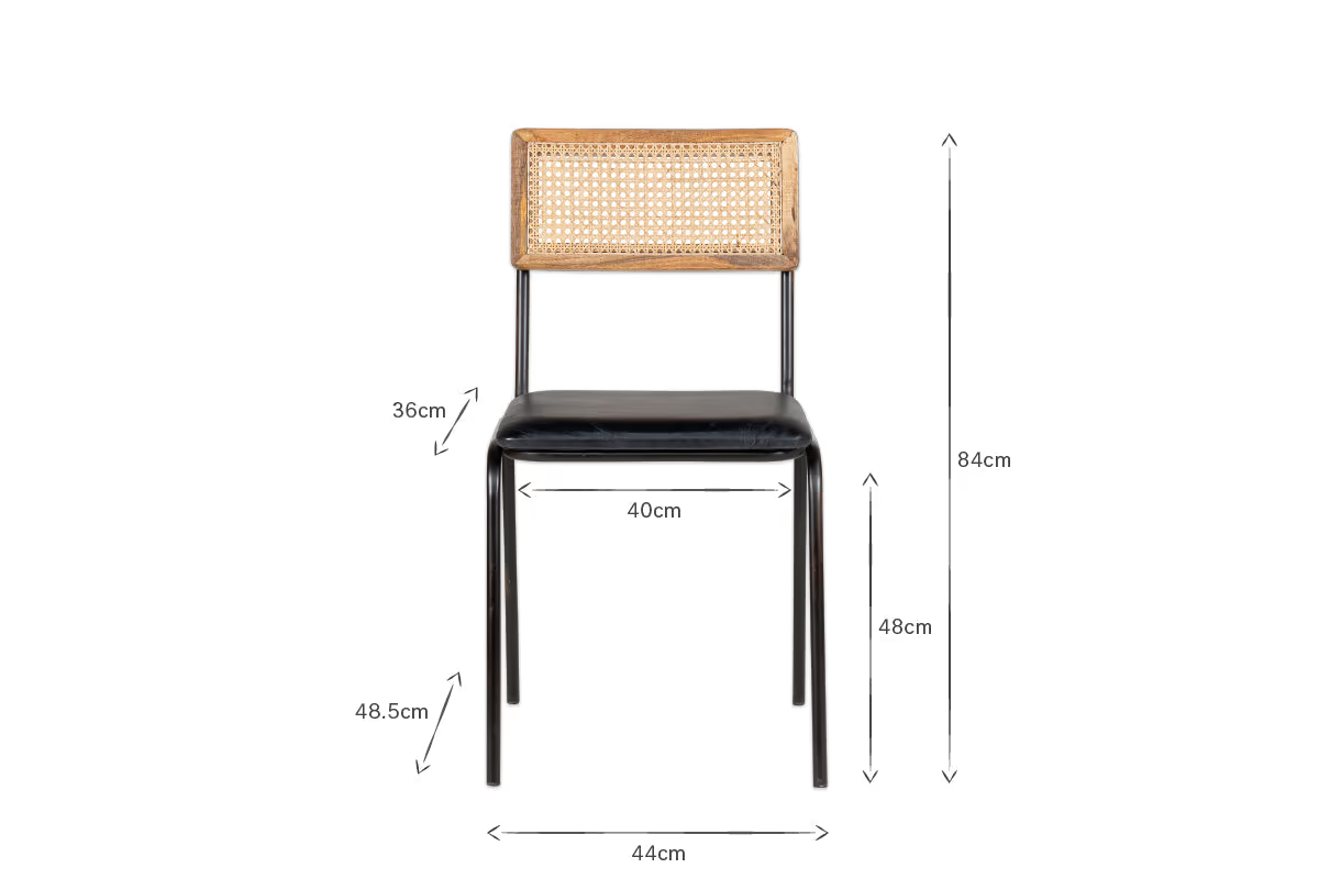 Nkuku - Iswa Leather & Cane Dining Chair - Black