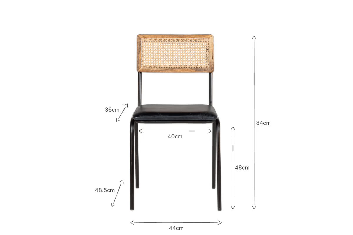 Nkuku - Iswa Leather & Cane Dining Chair - Black