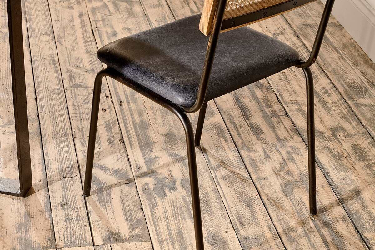 Nkuku - Iswa Leather & Cane Dining Chair - Black