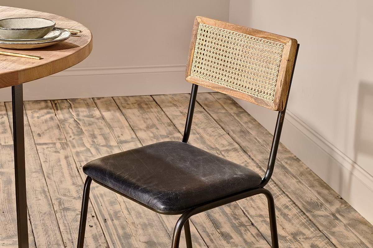 Nkuku - Iswa Leather & Cane Dining Chair - Black