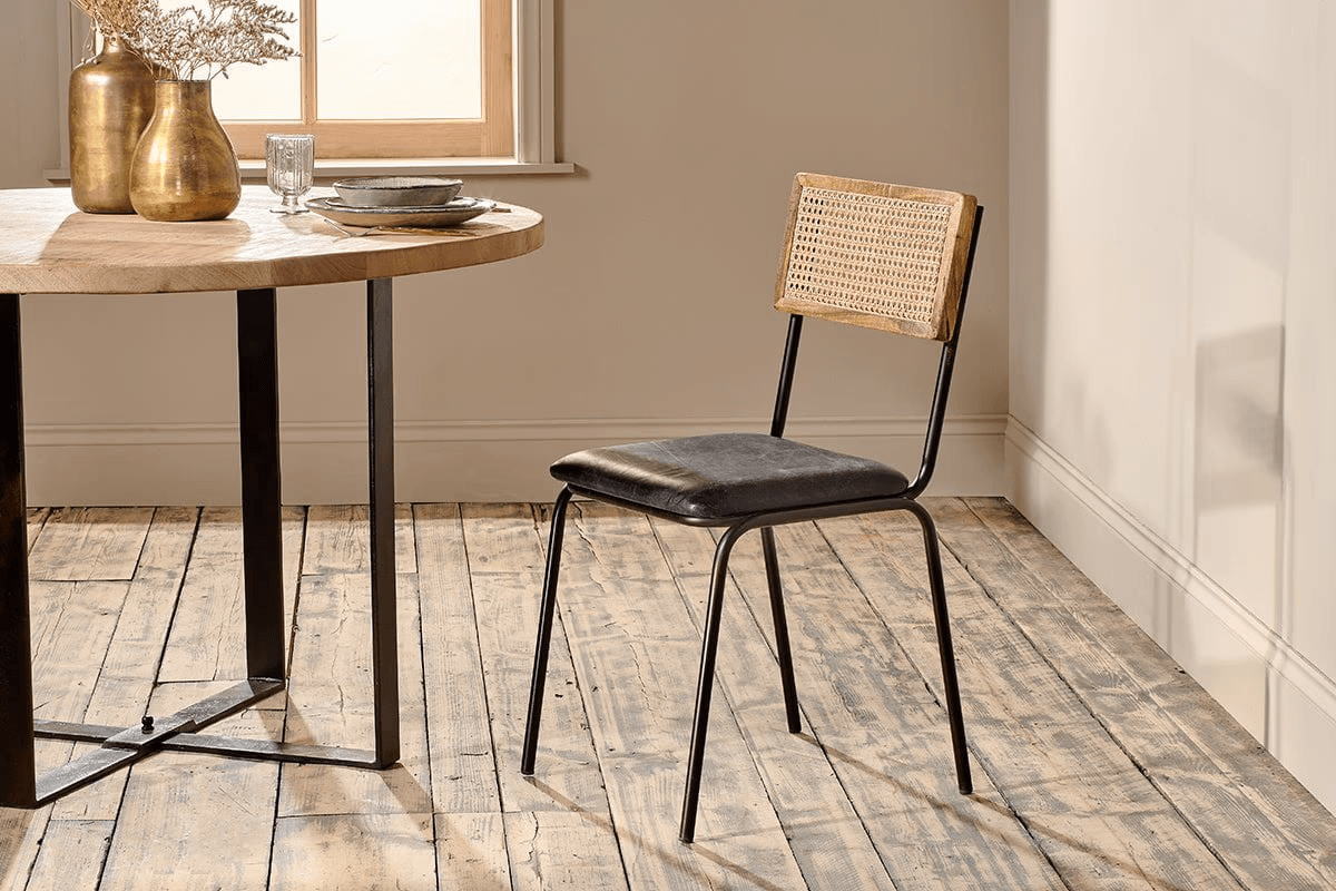 Nkuku - Iswa Leather & Cane Dining Chair - Black