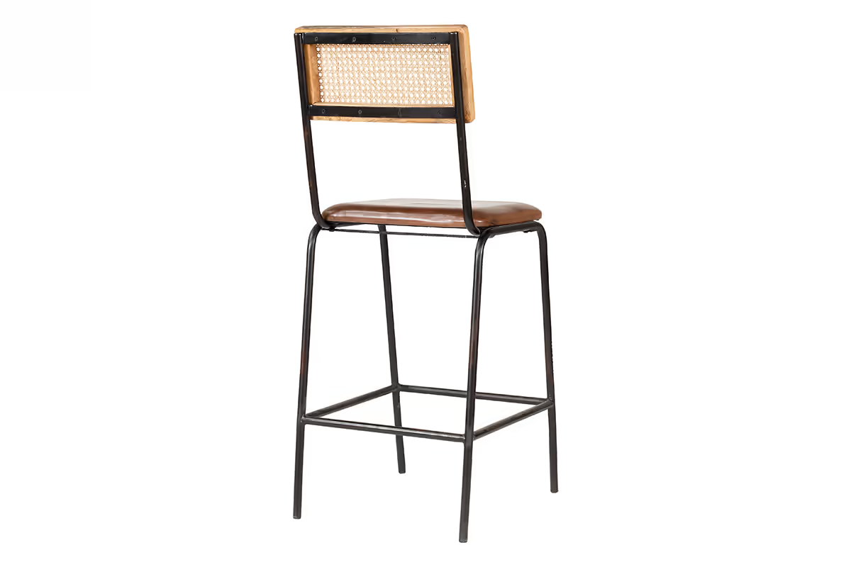 Nkuku - Iswa Leather & Cane Counter Chair - Aged Tan