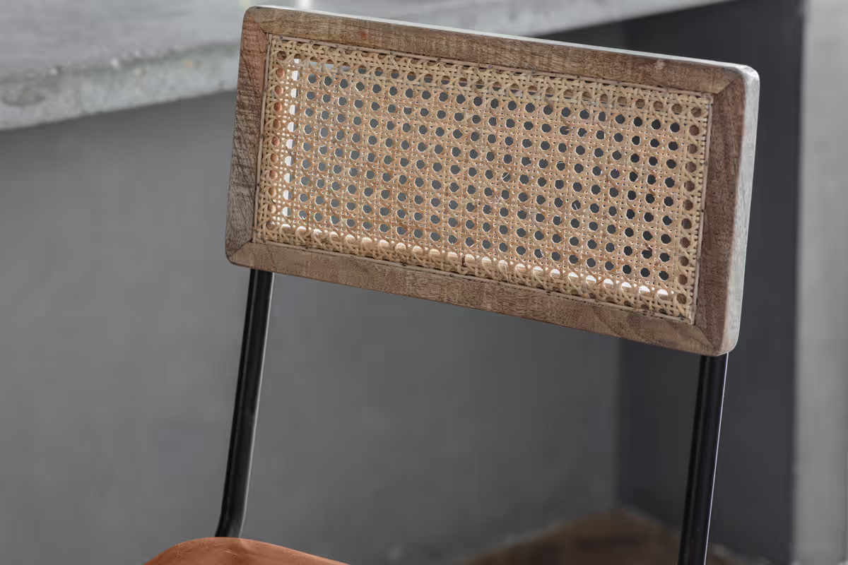 Nkuku - Iswa Leather & Cane Counter Chair - Aged Tan