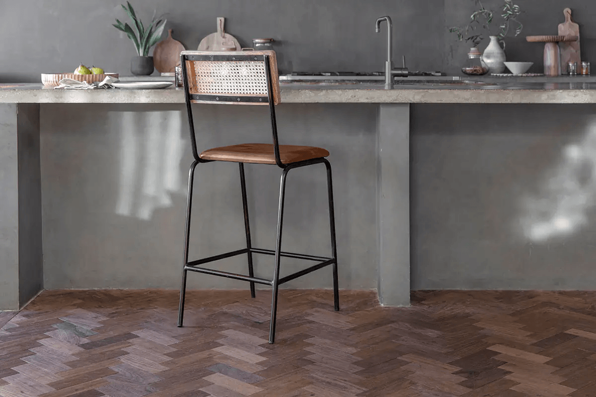 Nkuku - Iswa Leather & Cane Counter Chair - Aged Tan