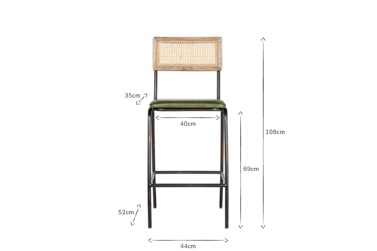 Nkuku - Iswa Leather & Cane Counter Chair - Rich Green