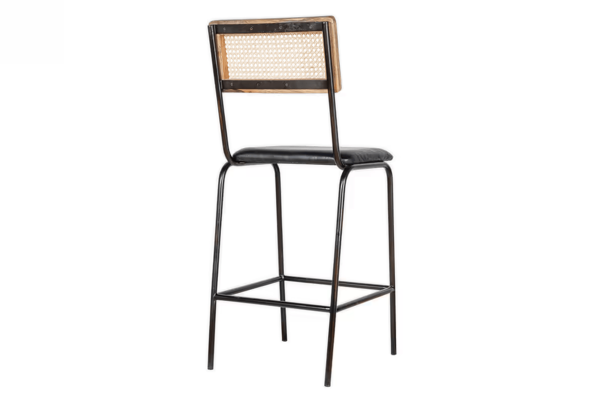 Nkuku - Iswa Leather & Cane Counter Chair - Aged Black
