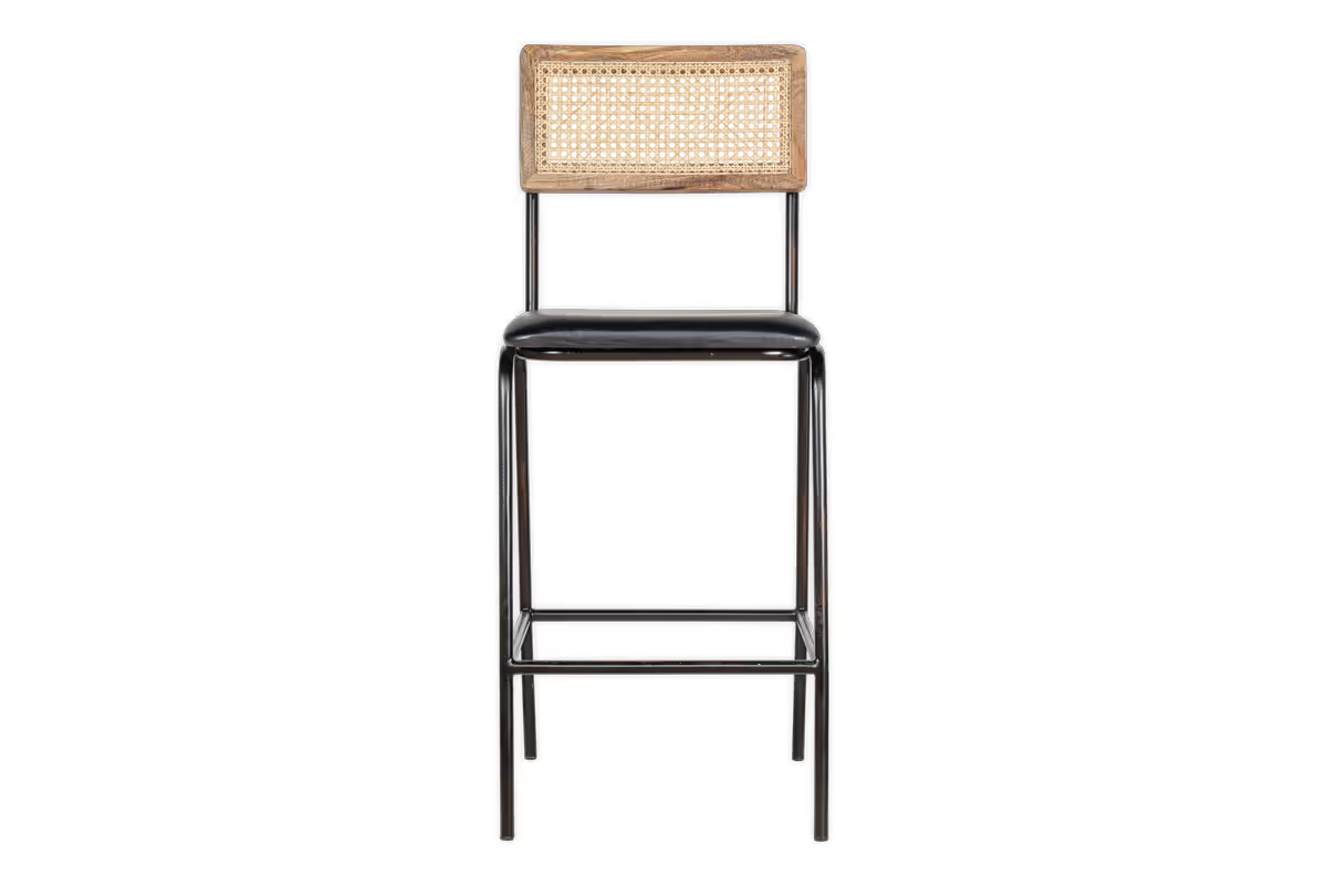 Nkuku - Iswa Leather & Cane Counter Chair - Aged Black