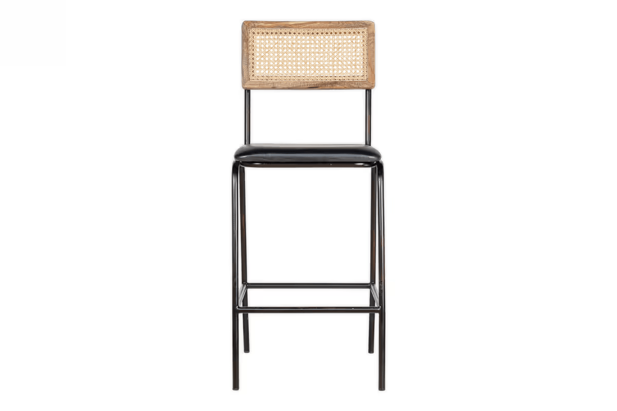 Nkuku - Iswa Leather & Cane Counter Chair - Aged Black