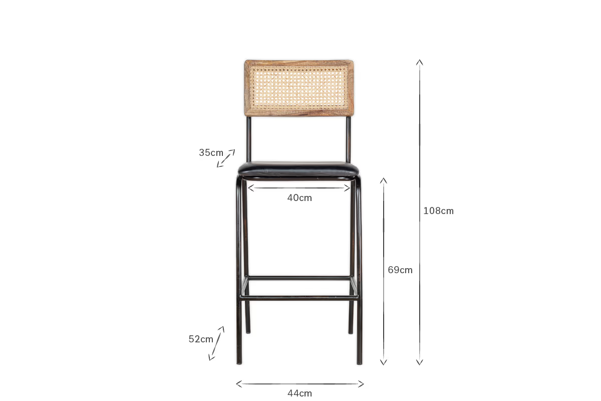 Nkuku - Iswa Leather & Cane Counter Chair - Aged Black