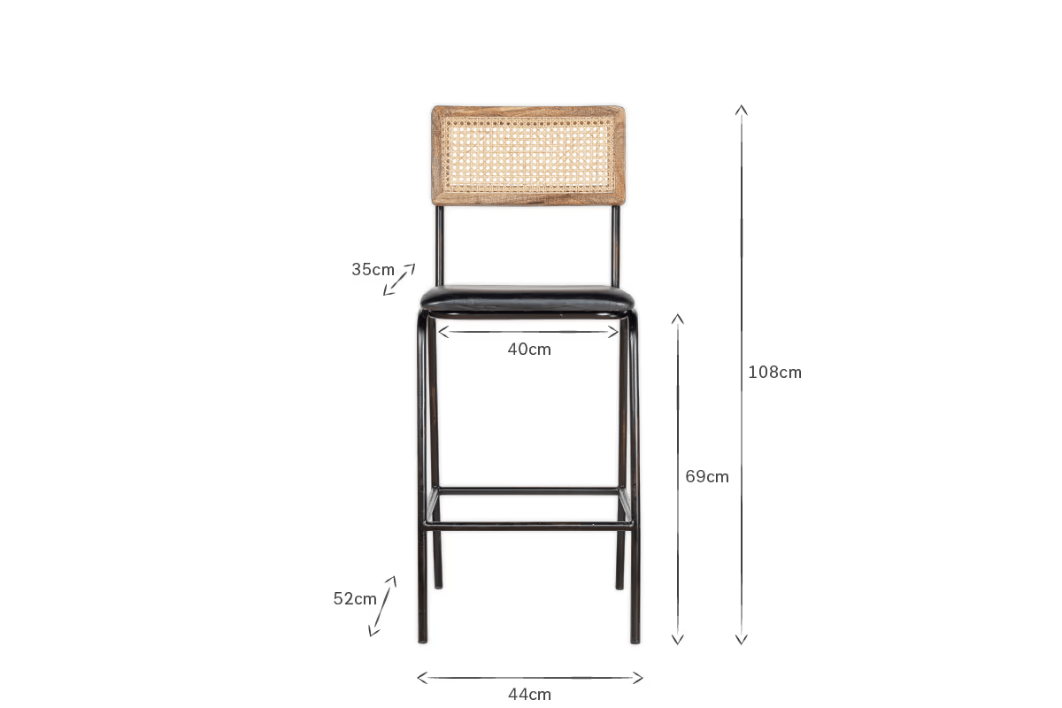 Nkuku - Iswa Leather & Cane Counter Chair - Aged Black
