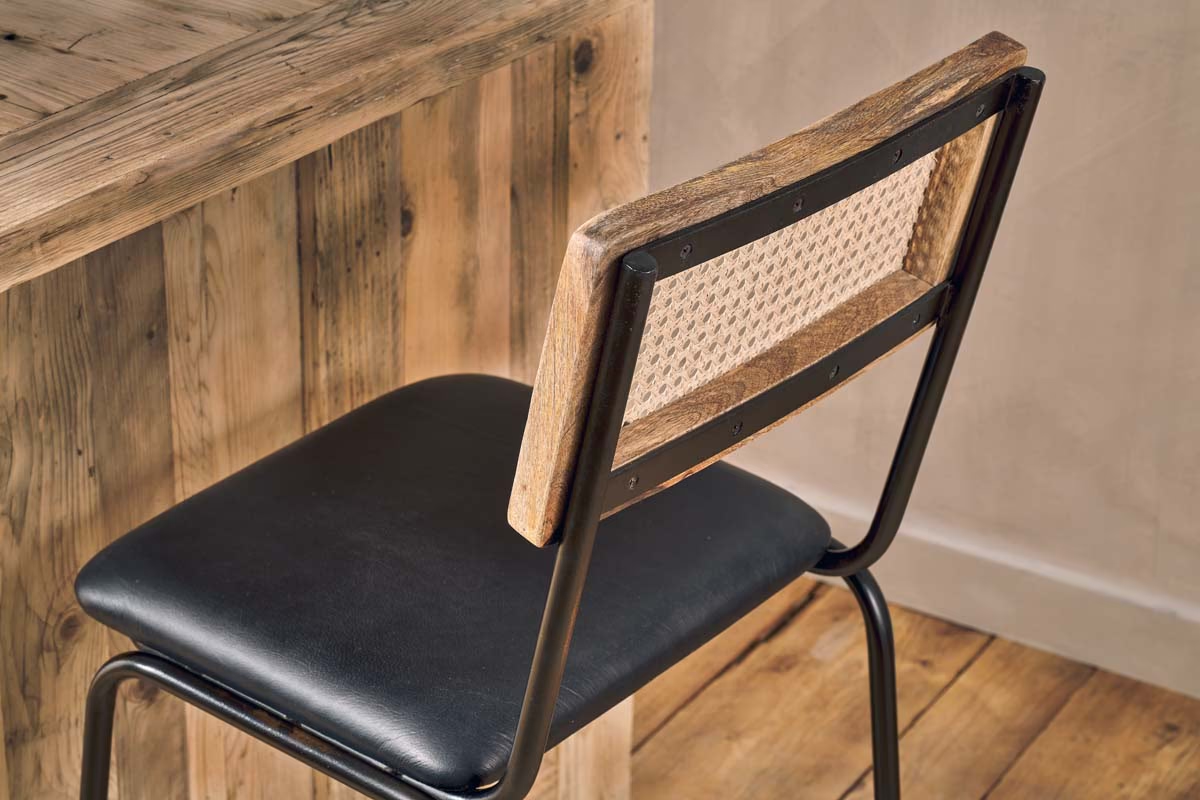 Nkuku - Iswa Leather & Cane Counter Chair - Aged Black