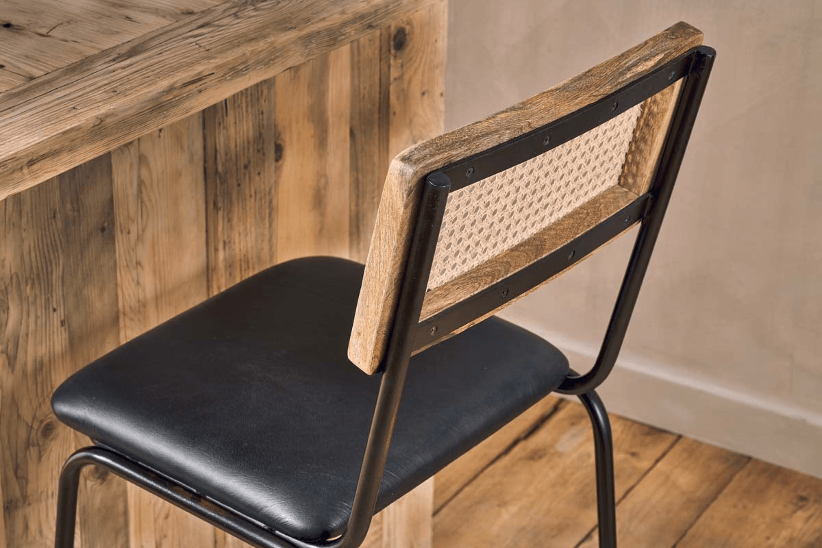 Nkuku - Iswa Leather & Cane Counter Chair - Aged Black