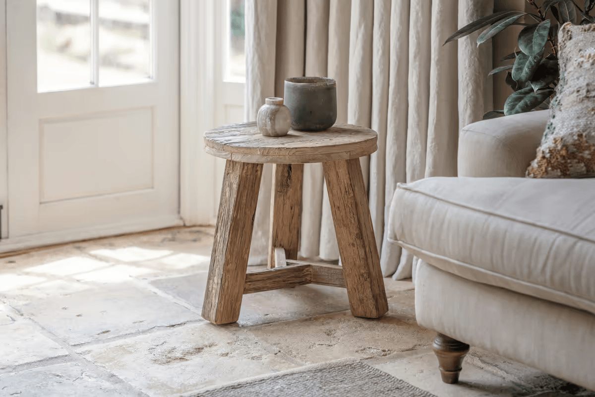 Nkuku - Ibo Reclaimed Wood Round Side Table - Natural
